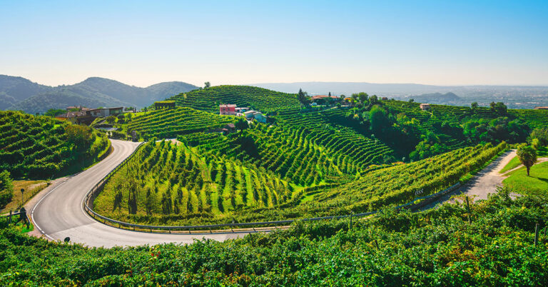 Bilde viser byen Guia i Prosecco-distriktet i Italia.