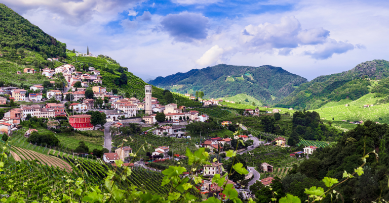 Bildet viser det berømte vinområdet Treviso, der hvor Prosecco blir produsert.