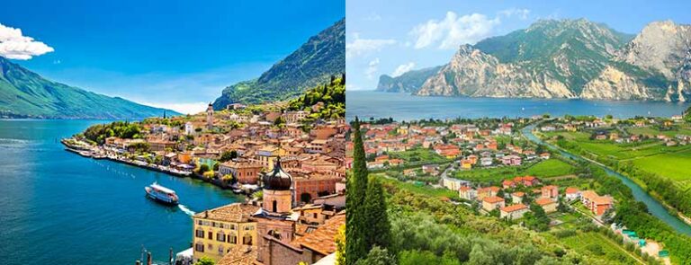 Bildene viser byene Torbole og Limone sul Garda, begge ligger rundt Gardasjøen.